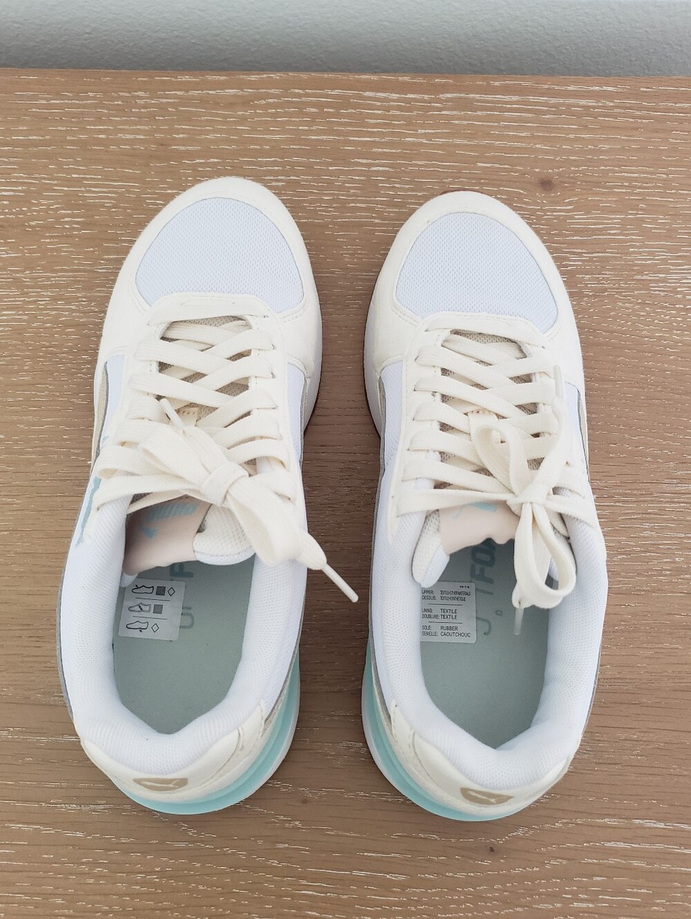 Women's Puma Cream White Sneakers with Tan Formstrip and Aqua Heel - Picture 4 of 9